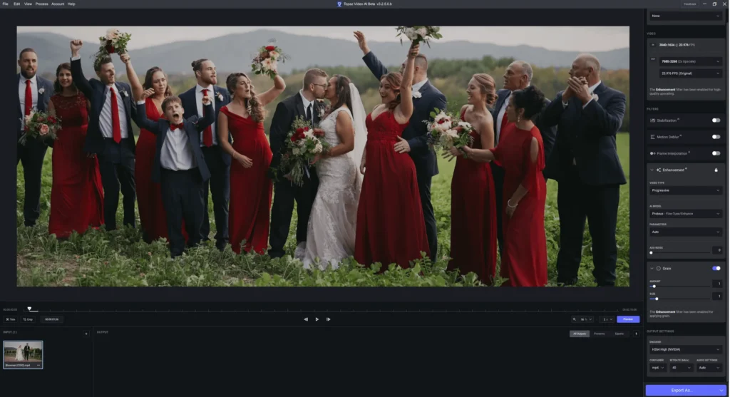 Settings for wedding videos in Topaz Video AI