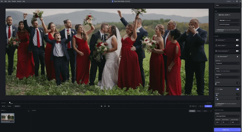 Settings for wedding videos in Topaz Video AI