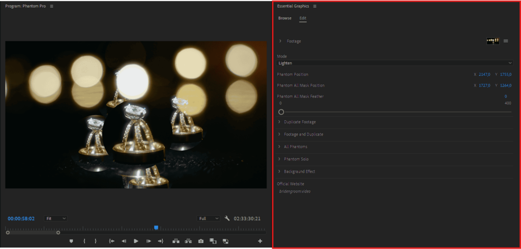 Phantom Lite Settings in Adobe Premiere Pro