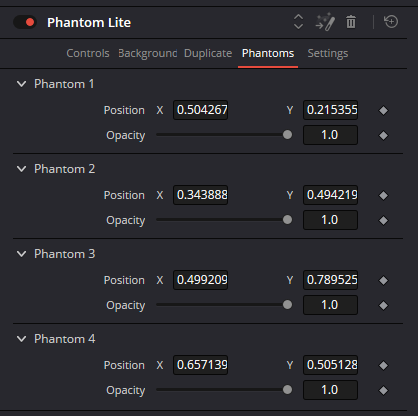 Phantoms Tab Settings