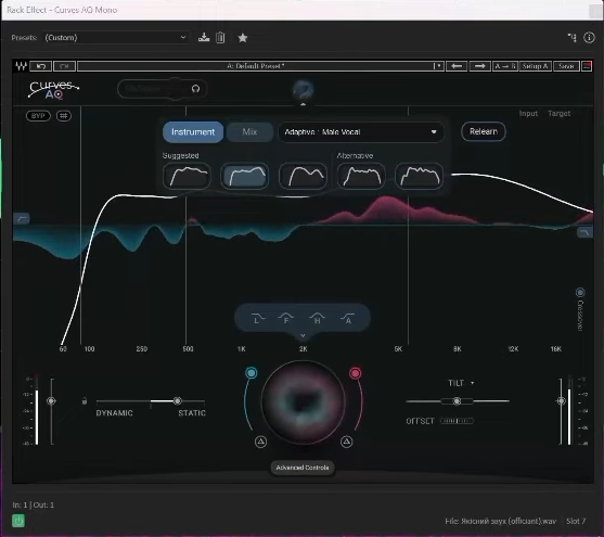 Audio equalization with the Waves Curves AQ plugin